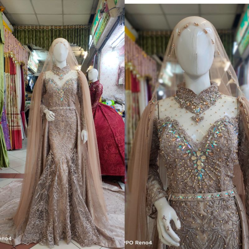 SALE GAUN SLIM MEWAH BEREKOR//GAUN WEDDING TERMURAH AKAR TRIDI