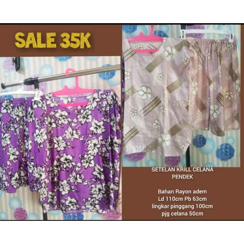SETELAN KRILL CELANA PENDEK / SETELAN WANITA MOTIF BUNGA UNGU