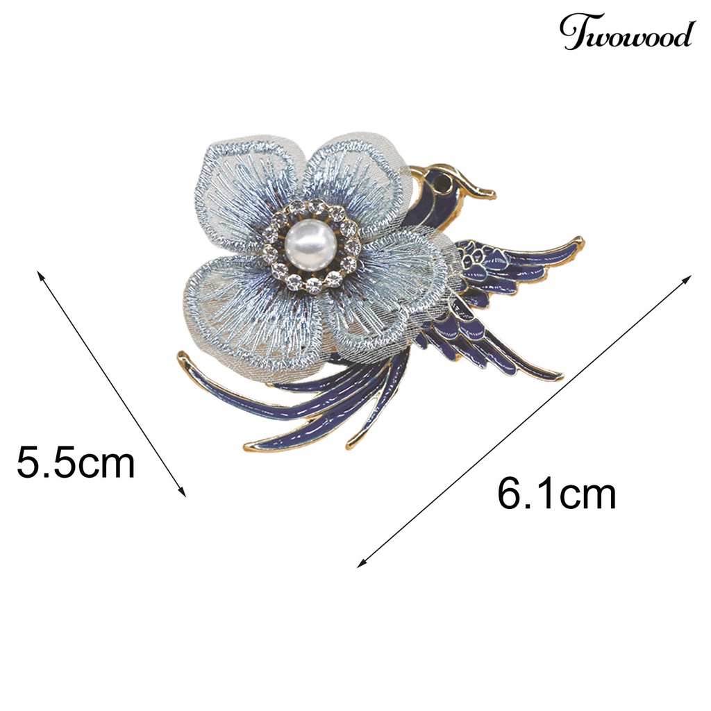 Twowood Embroidery Flower Lapel Pin Enamel Bird Alloy Faux Pearl Rhinestone Brooch Pin Costume Accessories