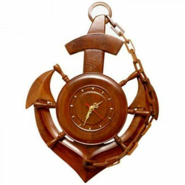 (BISA COD) JAM DINDING MODEL JANGKAR KAPAL ANTIK BAHAN KAYU JATI UKURAN BESAR 51x38 cm PAJANGAN
