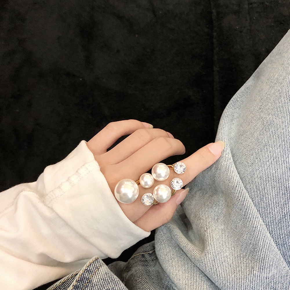 Needway  Charm Open Rings Elegant Shiny Crystal Multi Pearl Rings for Women Wedding Korean Rhinestone Retro Lady Irregular Finger Rings/Multicolor