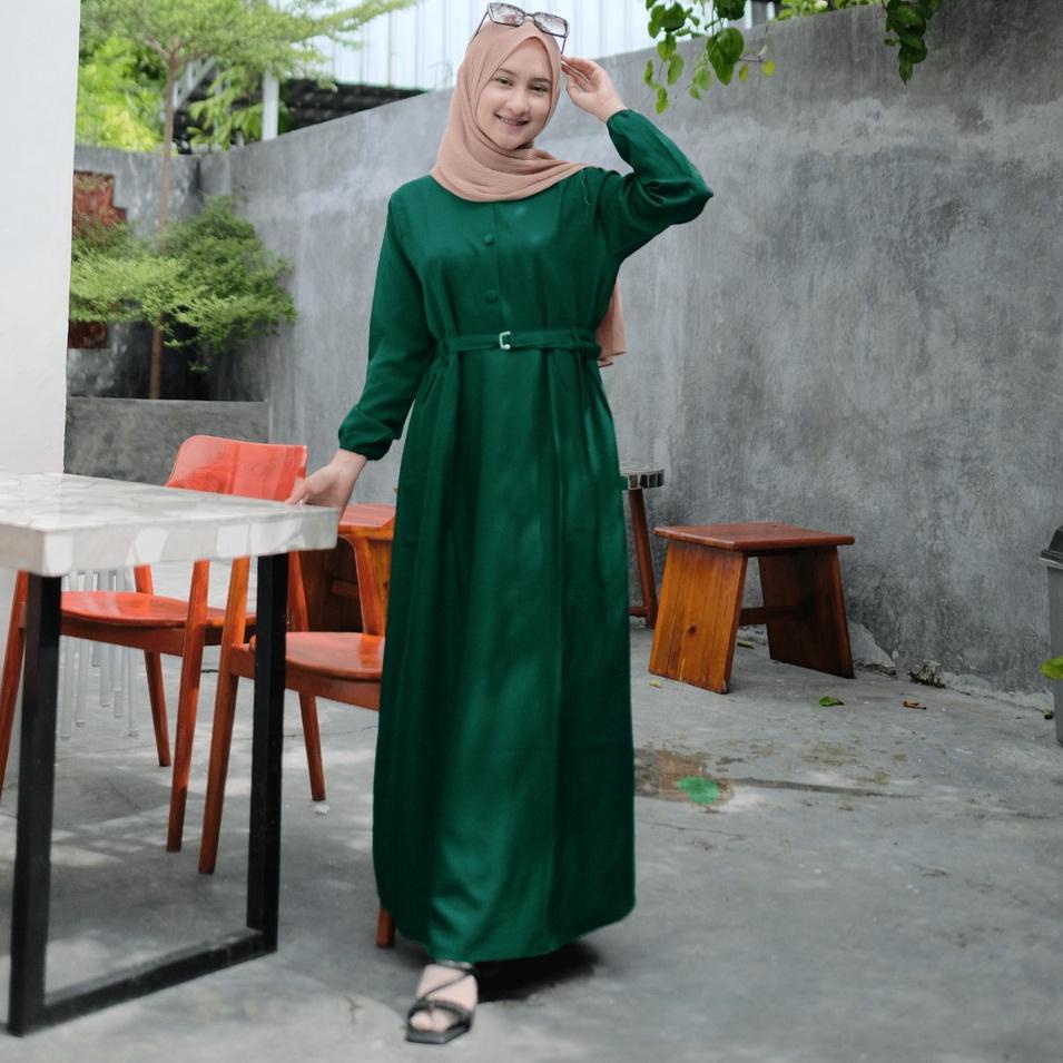Terlaris.. Gamis Polos Menyusui Modern Ukuran Jumbo XXL LD 120 Warna Hijau Botol Full Kancing Pakaia