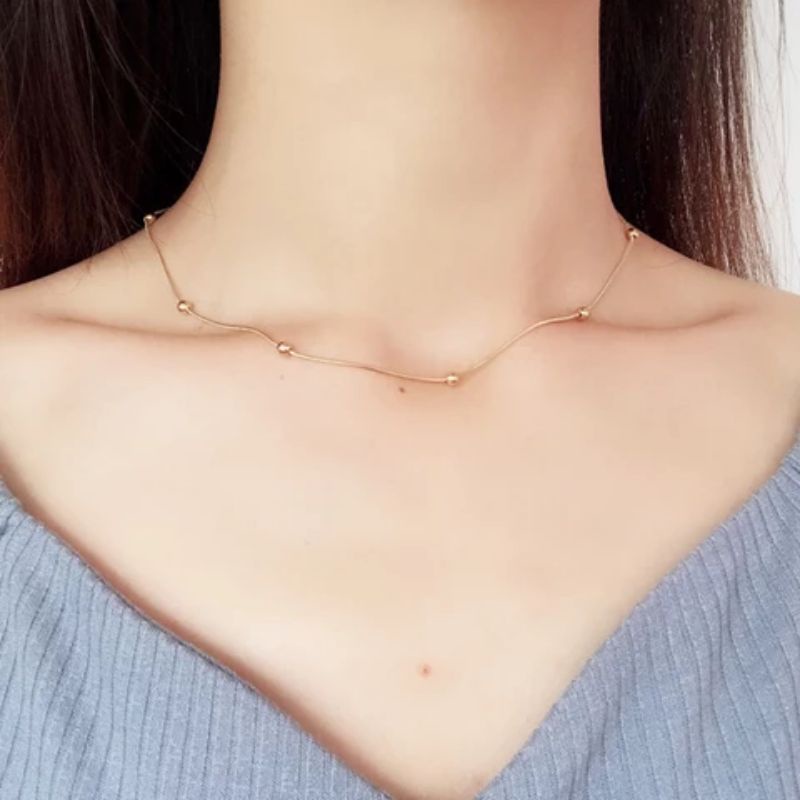 18 K Emas Ular Kalung Rantai manik manik Kalung untuk Wanita Lady Fashion Perhiasan BajaTitanium