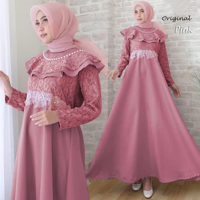 BAJU DRESS GAMIS PESTA / DRESS GAMIS MUSLIM PESTA MEWAH LIANE PINK