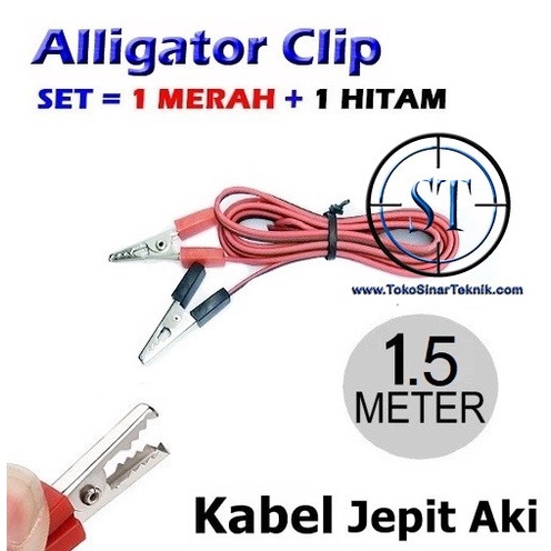 kabel Capit Buaya @1.5m Alligator Clip Cable Accu Jepitan Klip Jepit Aki Sepasang Merah - Hitam