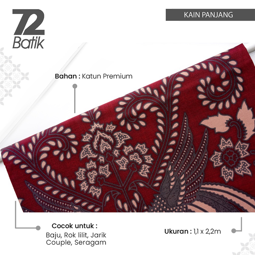 KAIN BATIK PREMIUM Bahan Katun Motif Burung Cokrominoto Warna Merah Maroon Maron Marun 723180 CAP 72 - Jarik Jarit Samping Kebat Panjang Batik Katun Modern Premium Bahan Seragam Batik Pernikahan Kantor Keluarga Murah Kamen Jadi Batik Bali Lembaran