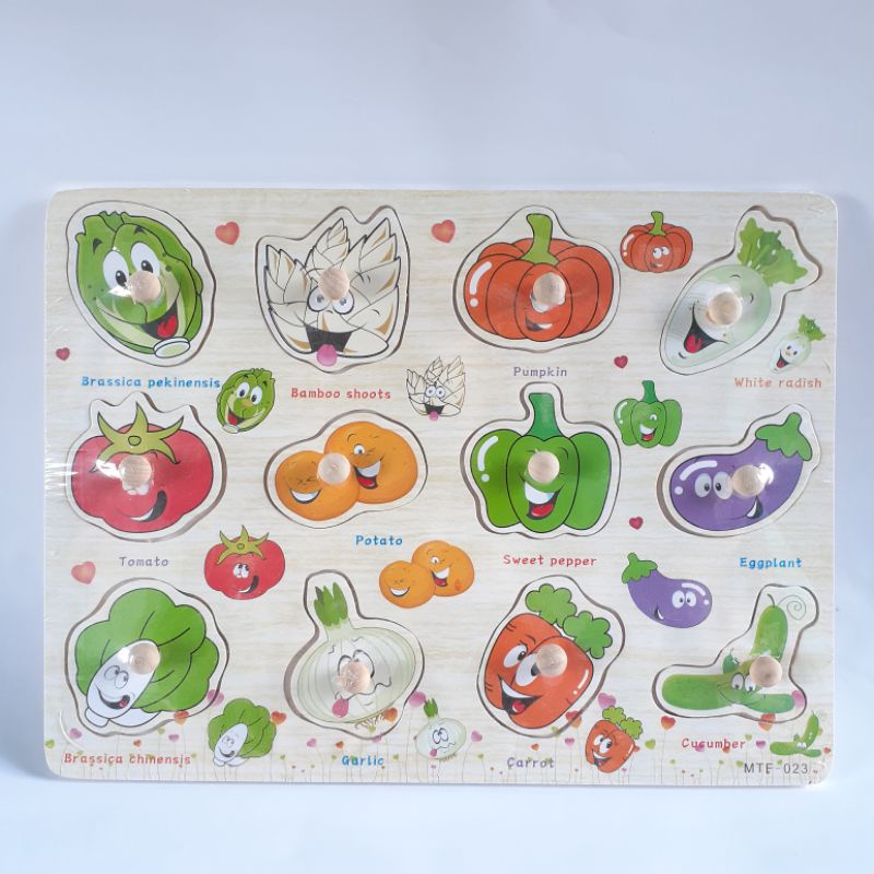 JIGSAW PUZZEL PUZZLE KAYU KNOB MAINAN EDUKASI EDUKATIF ANAK BAYI BALITA 1 TAHUN MURAH COD READY A1-Sayur 023
