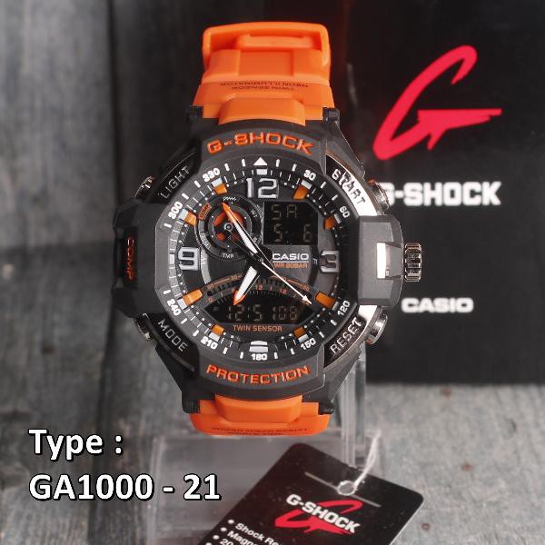 Jam Digital Pria & anak anak Casio G Shock GA1000 Orange . Tanggal harian alarm Stopwatch  AKTIF