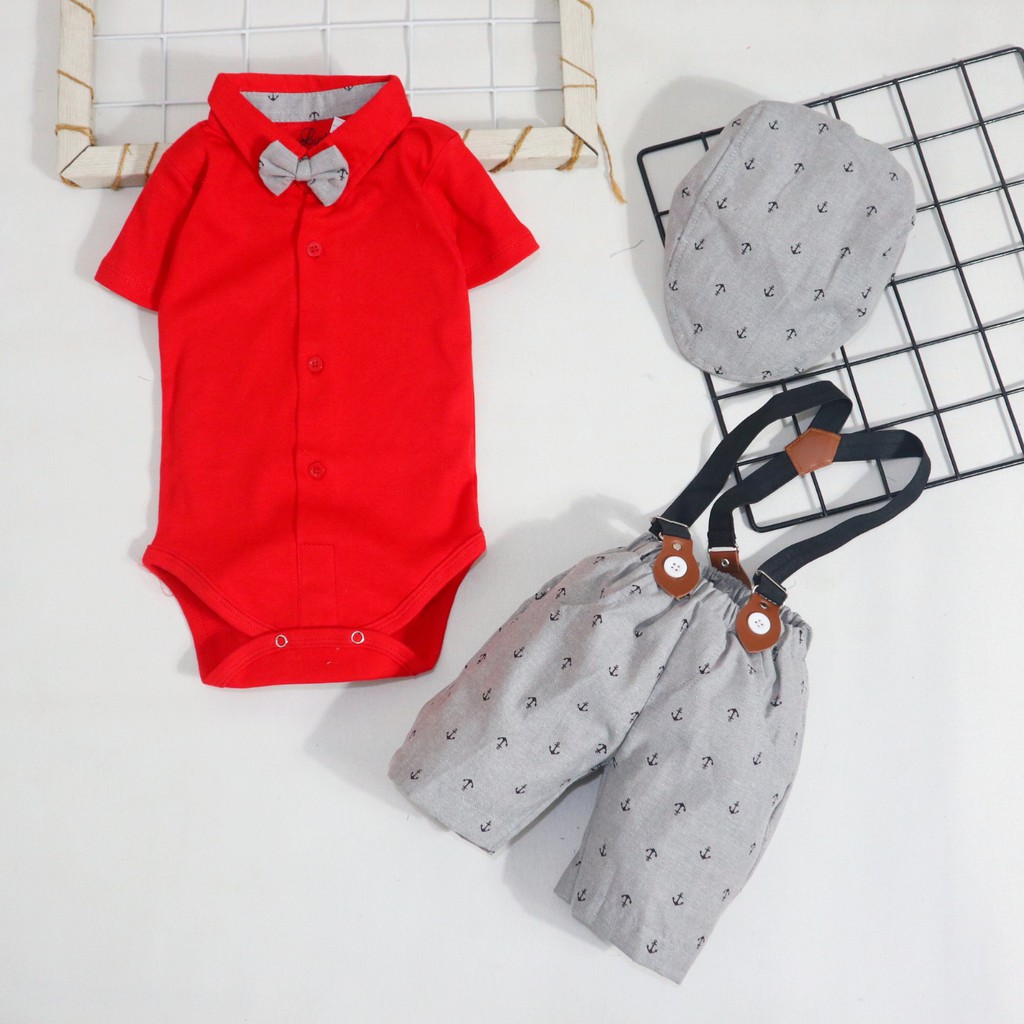 LG Setelan Jumper Suspender Jangkar Anak Bayi Laki-Laki / Setelan Jumper Suspender Bayi 0 - 12 Bulan