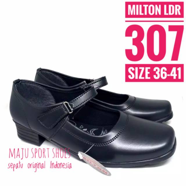 SEPATU PANTOFEL CEWEK MILTON LDR 307 HITAM &amp; PUTIH PASKIBRA GURU KERJA