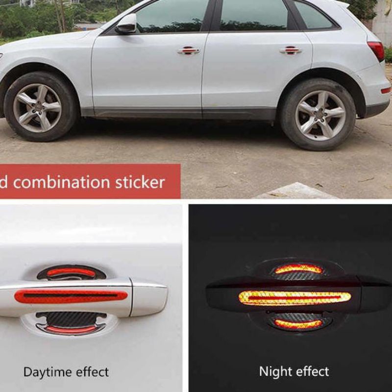 08 PCS REFLEKTOR REFLECTOR STIKER STICKER HANDLE GAGANG PINTU MOBIL ANTI AIR GORES PINTU NYALA TIMBUL jkt88