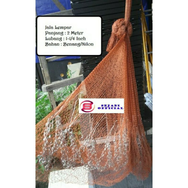 (Sejabi) Termurah Jala Lempar Ikan Ukuran 1¼ Inch Tinggi 1.8 atau 2 Meter Bahan Benang PE/Nilon D6 H