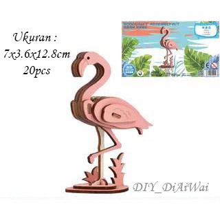 Puzzle 3D DIY bahan kayu FLAMINGO mainan puzzle edukasi anak (kado &amp; pajangan)