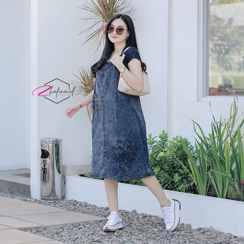 OVERALL JEANS MINI  OVERAL PENDEK FASHION Dress Jins Atasan Wanita Dq Fashion