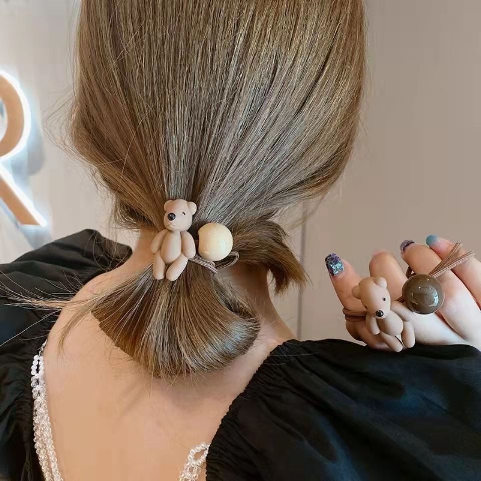 Ikat Rambut Wanita Lucu Motif Bunga Dan Beruang Aksesoris Rambut- Srunchie