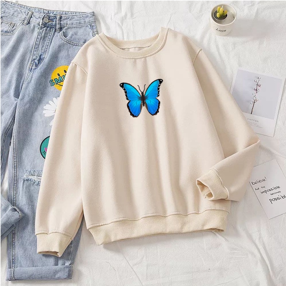 Sweater Wanita Buterfly Sweater Sweater Fleece Big Size Sweater Crewneck