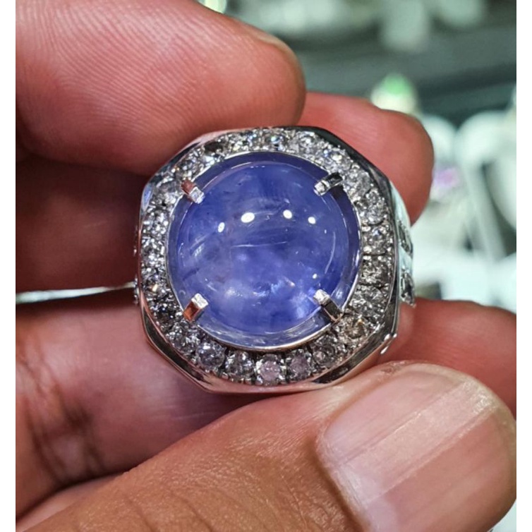 Cincin Star blue safir ceylon srilanka keliling berlian full