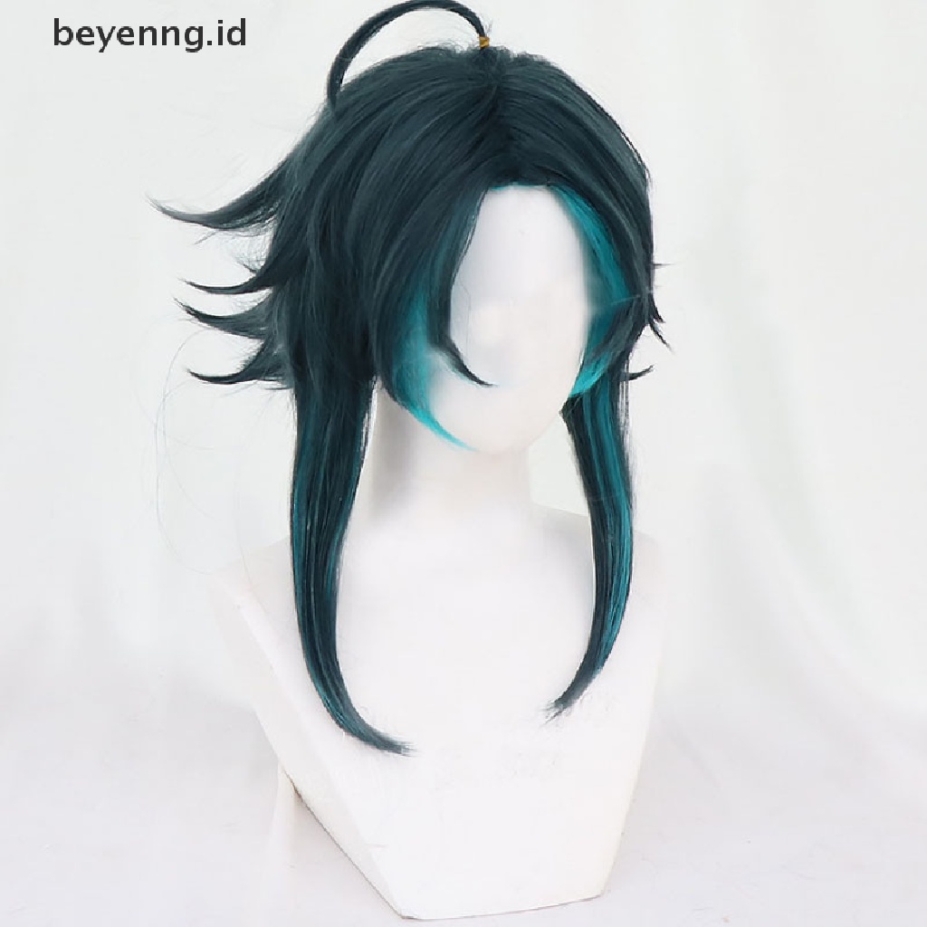 Wig Cosplay Anime Beyen Genshin Impact Xiao Warna Hijau Ukuran 40cm Untuk Pria