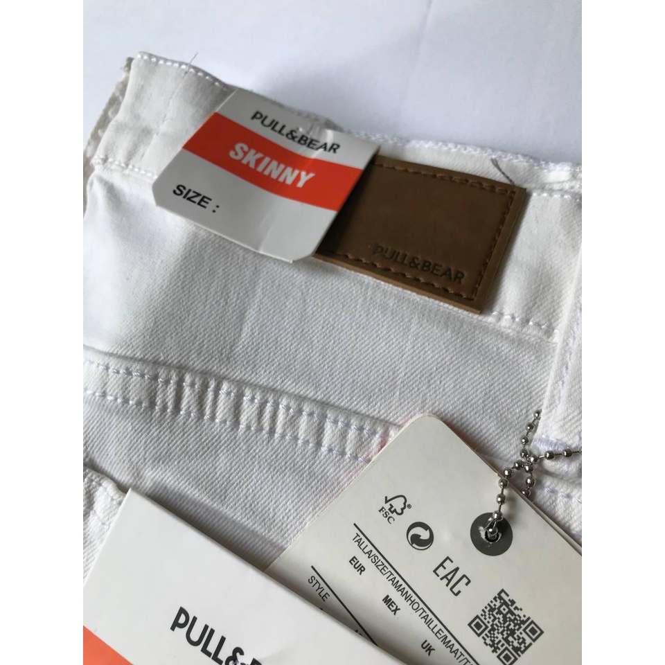 CELANA JEANS PRIA PULL&amp;BEAR TRUE WHITE SKINNY STRETCH PULLANDBEAR PULL &amp; BEAR PULL P&amp;B PUTIH POLOS