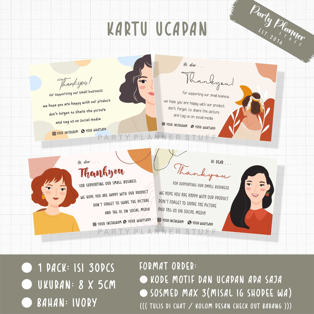 (isi 30pcs) Thanks card cantik - kartu olshop cantik - thank you card murah - thanks card olshop hij
