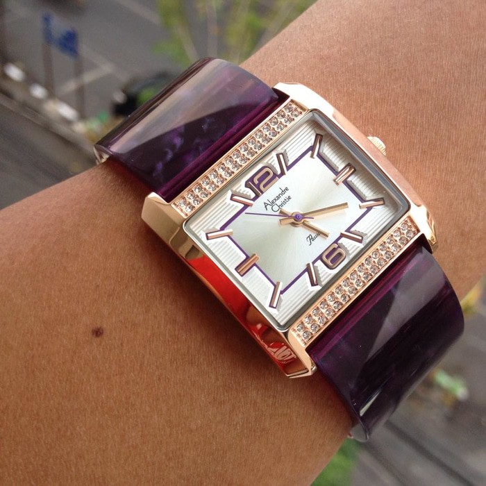 Jam tangan Wanita Alexandre christie 2504 Rose gold Purple original