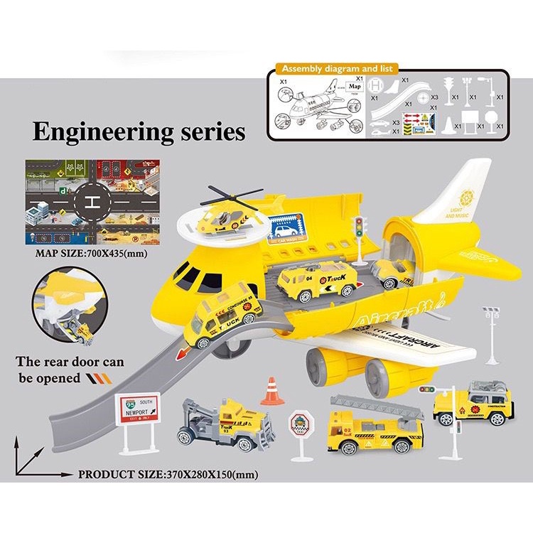 Mainan Anak TRACK AIRCRAFT ENGINEERING Pesawat Besar Kuning Diy Track