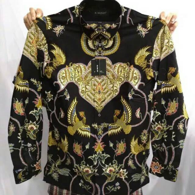 kemeja Batik alisan panjang Slim fit - Biru, S