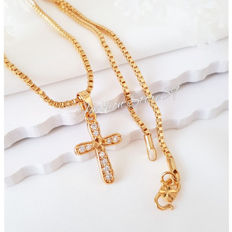 Kalung Liotnin Salib Permata Xuping Yaxiya impor Perhiasan lapis emas 18k impor Bestquality salib xuping