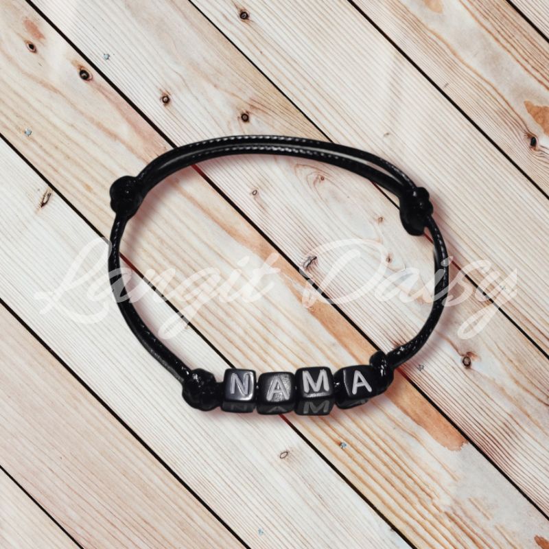 Gelang Nama Huruf Inisial | ANTI AIR | DIGANTI NAMA KAMU | Gelang Tali Hitam Anti Air Adjustable Hitam Polos Custom Nama Minimalis Pria Wanita Inisial Huruf Cowok Cewek Pasangan Couple Sahabat Murah Estetik Murah