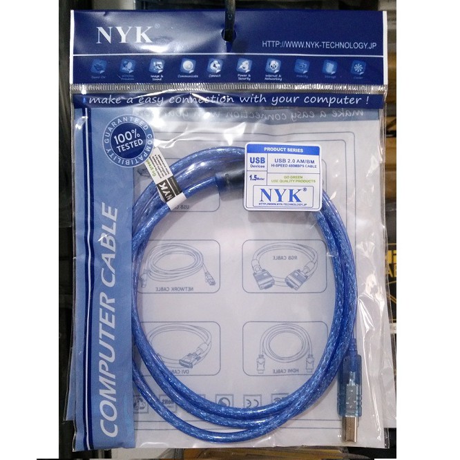 Kabel Printer Usb 2.0 Merek NYK 1.5M Hi-Speed 480Mbps 1.5 meter