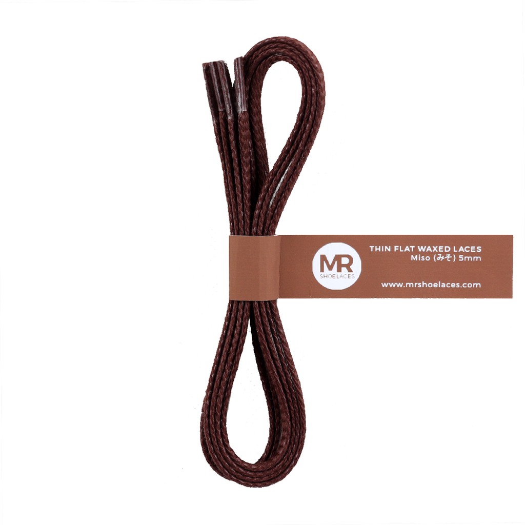 MR Shoelaces TH04 Miso (Coklat) Tali Sepatu Lilin Gepeng Thin 3-4mm (Waxed Laces) 50cm 80cm 100cm 120cm 150cm Brown