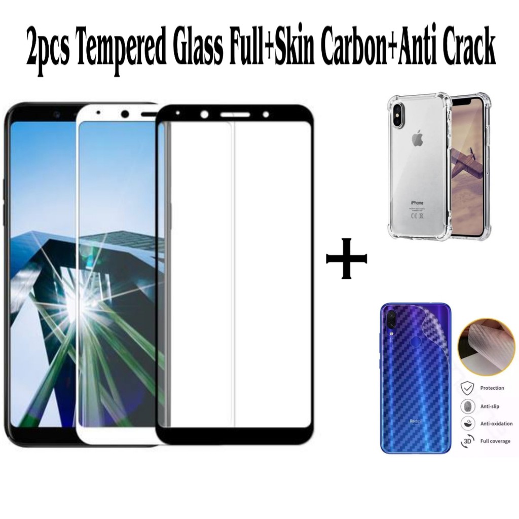 [PAKET PROMO] 2pcs Tempered Glass Full Oppo F5/ F7/ F9/OPPO A7+Skin Carbon+Anti Crack