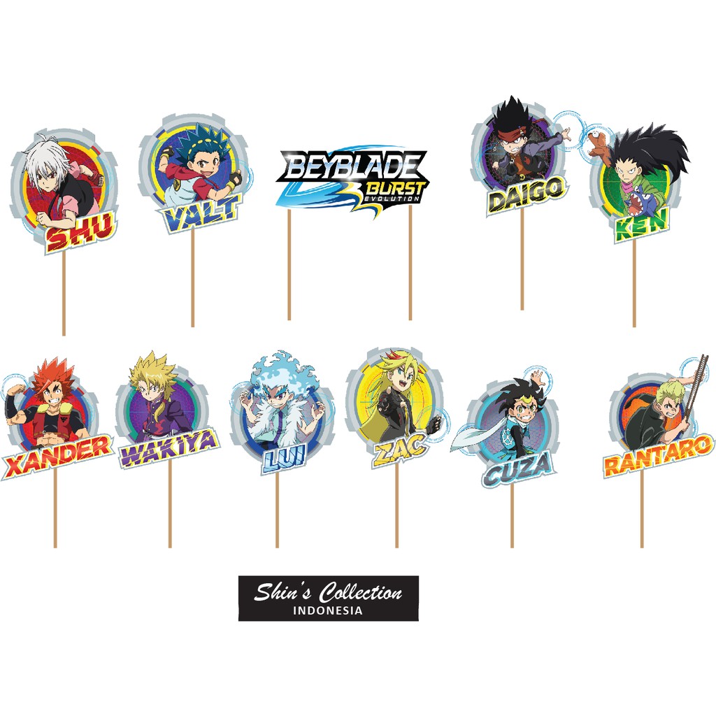 Cake topper Beyblade Burst Evolution Badge 1 set isi 11 pcs