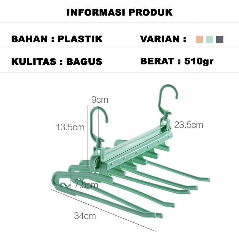 Gantungan Baju Hanger Jemur Pakaian Multifungsi Magic Hanger 5 in 1 Plastik Satu7an RT-75-HGR