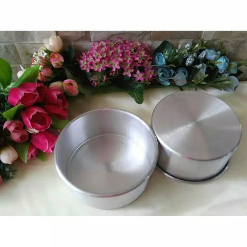 loyang bulat tanpa sambungan 10 cm tinggi 5,5cm alumunium tebal