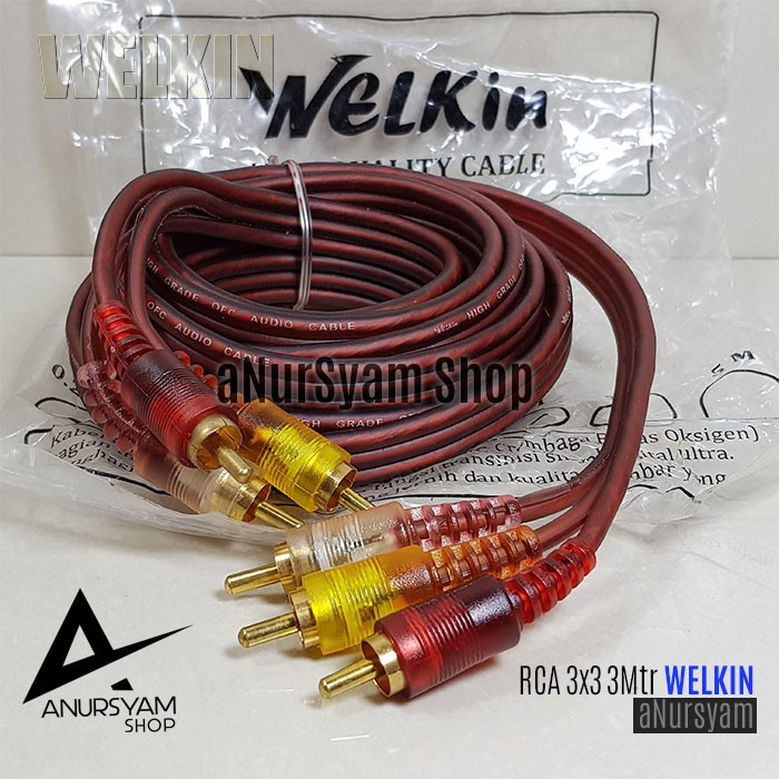 Kabel RCA 3 x 3 WELKIN 3 Meter / Kabel RCA WELKIN High Grade Ofc Audio Cable