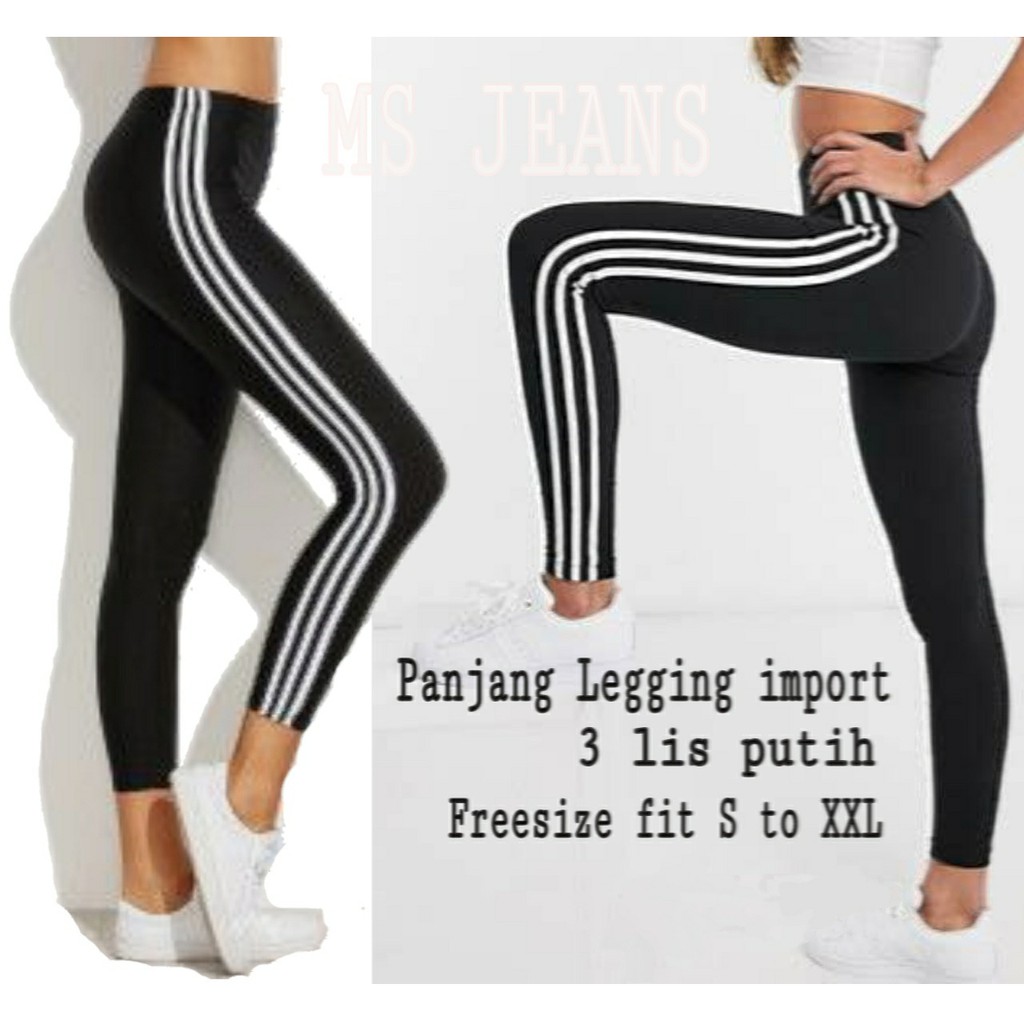 (COD) Legging Import 3 List White / Pakaian Wanita / Celana / Legging