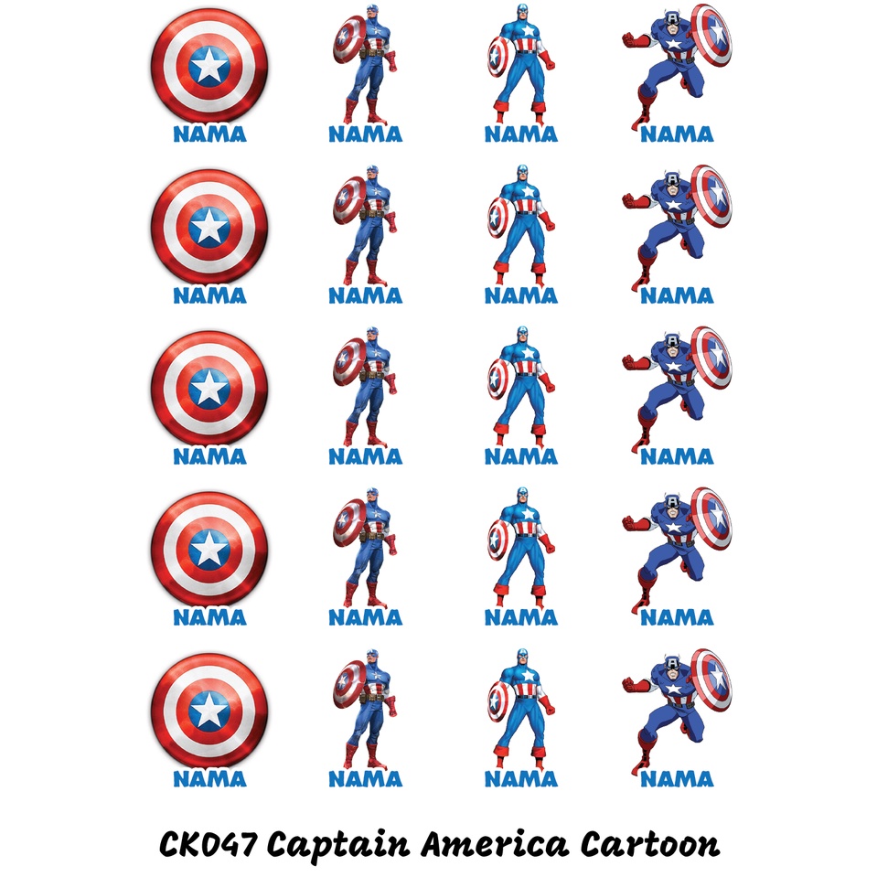 

Sticker Nama Cutting Label Waterproof Tahan Air Capt America (CK047)
