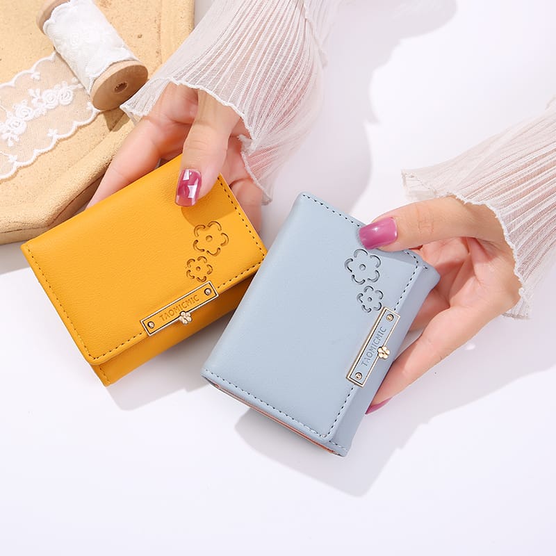 ♥DPS829♥ D235 Dompet wanita kecil cetak padat Dompet wanita mini lucu Dompet koin lipat gadis modern Dompet kulit wanita impor murah Dirancang untuk dibawa/perjalanan sehari-hari