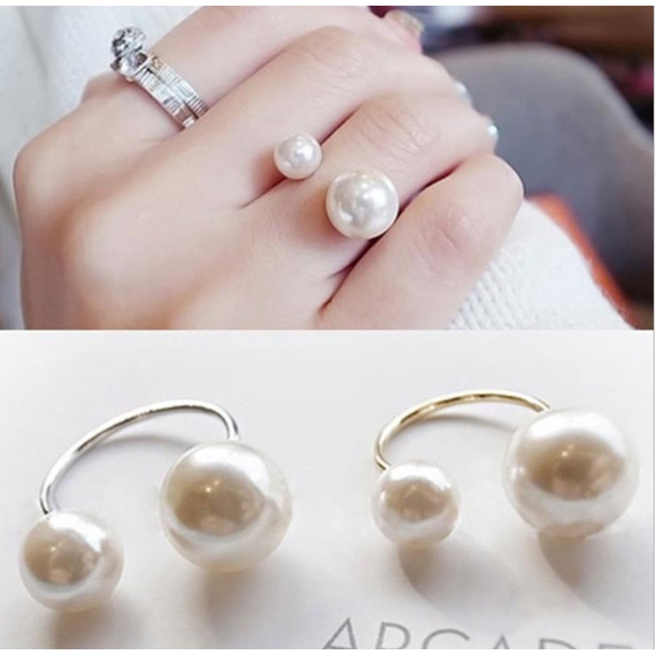 Cincin Wanita MUTIARA U Open Cuff Korea Fashion Style Aksesoris Cewe Women Pearl Ring