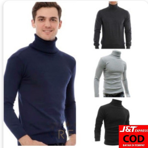 { BISA COD } TURTLENECK PRIA , KAOS LEHER TINGGI TURTLE NECK LEHER TINGGI PRIA FASHION SWEATER KOREA
