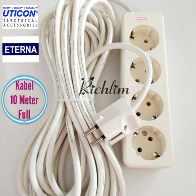 Stop Kontak Uticon 4 Lubang + 10 Meter Kabel Eterna + Steker Arde Uticon/Colokan Listrik