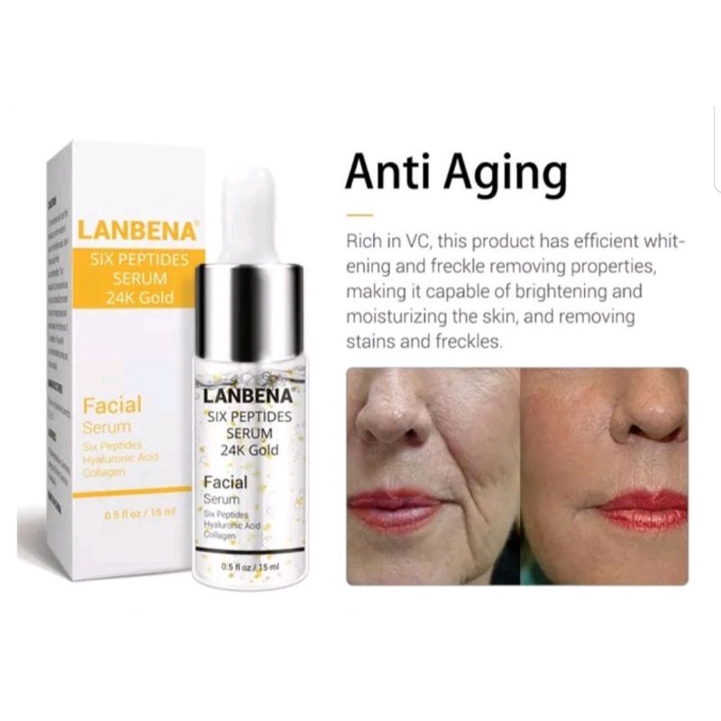 Lanbena Six Peptides Serum 24k Gold 100% Original / Serum Anti Aging Menghilangkan Keriput dan Garis Halus