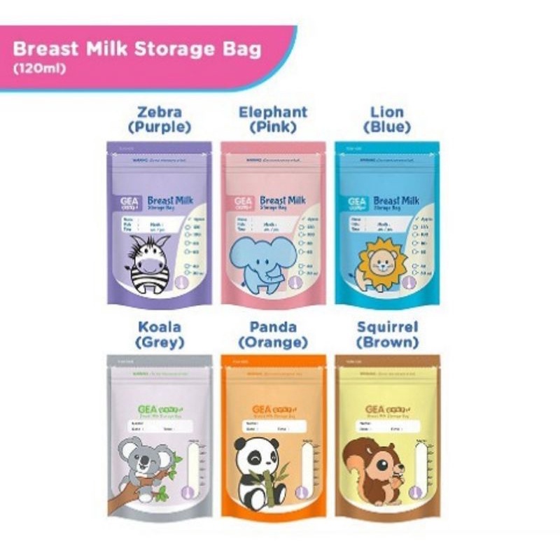 GEA Baby Kantong ASI Breast Milk Storage Bag 120 ml Motif Isi 30 Pcs Safari &amp; Mammals Edition