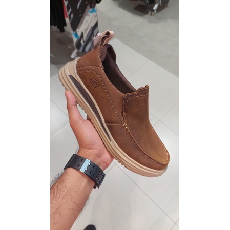 Ori Sale 50% Sepatu Skechers kulit formal Hitam Coklat Cowok Pria PROVEN