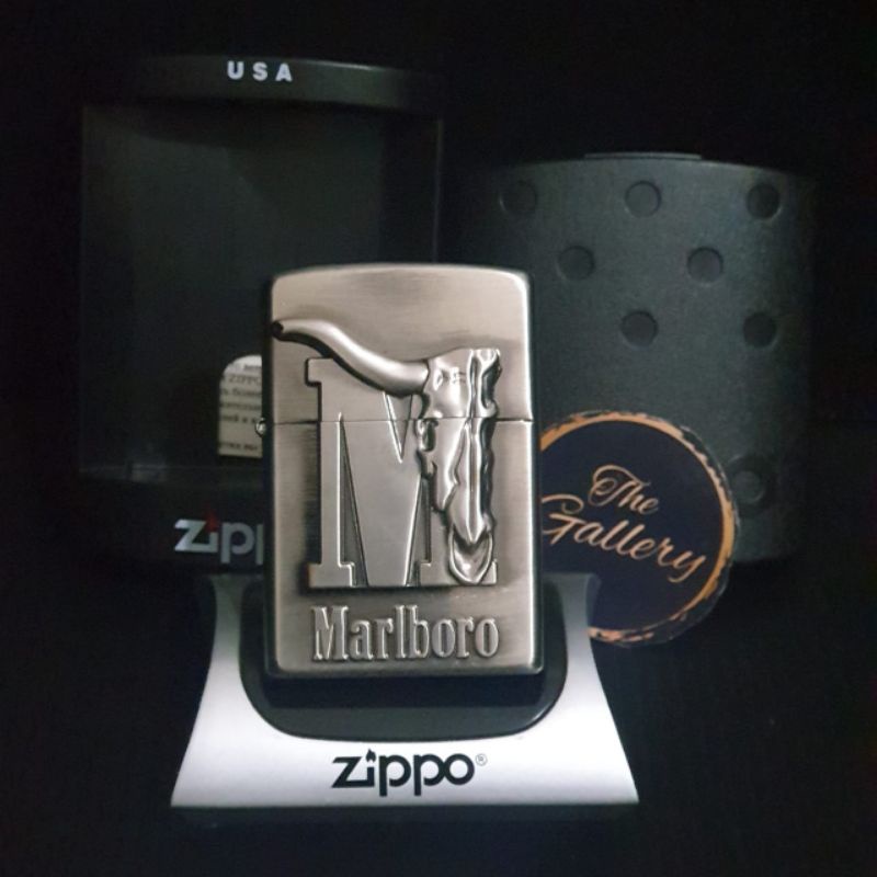 ⭐⭐⭐⭐⭐ ORIGINAL ZIPPO MARLB0R0 BIG M BULL HEAD EMBLEM TAHUN 2003