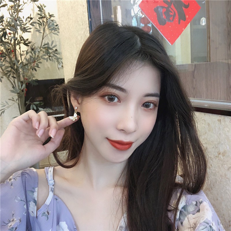 S925 Anting Kupu-Kupu Perak Korea Seperti Anting Berlian Elegan
