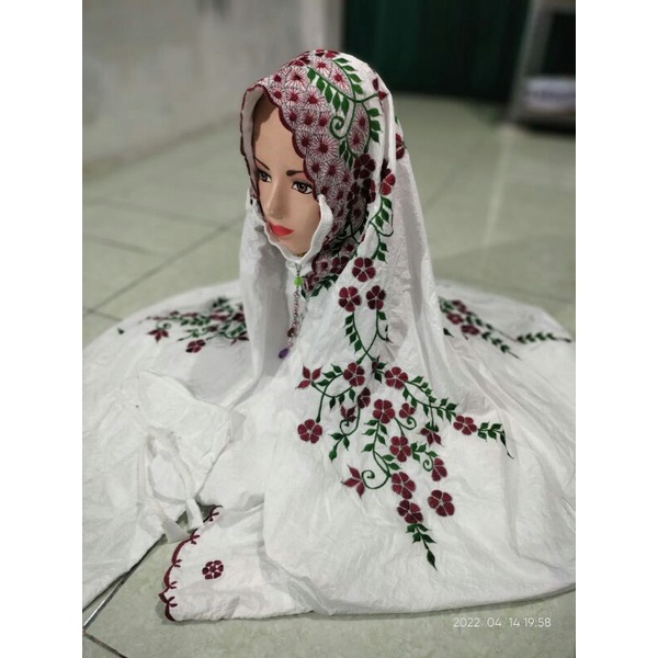 Mukena parasut dewasa bordir putih lajuran