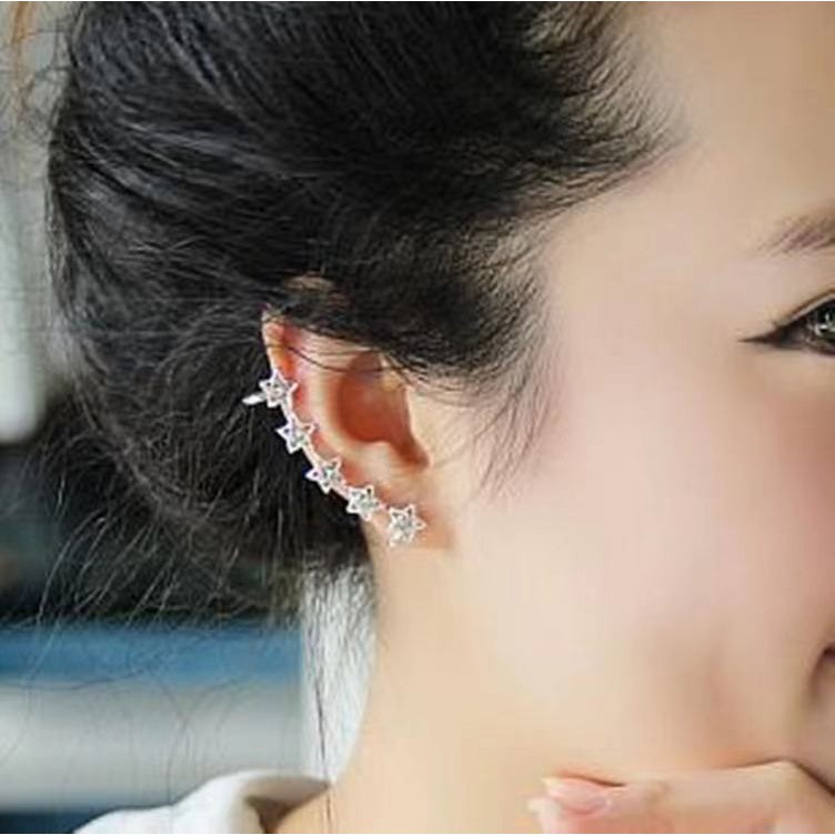 1 pc Fashion Retro Kristal Bintang Bunga Ear Cuff Stud Earring Wrap Clip On Ear Anting Korea