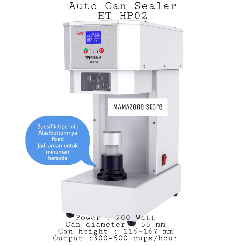 CAN SEALER AUTOMATIC ET HP02, MESIN CAN SEALING OTOMATIS, MESIN PENYEGEL MINUMAN KALENG BOTOL OTOMAT
